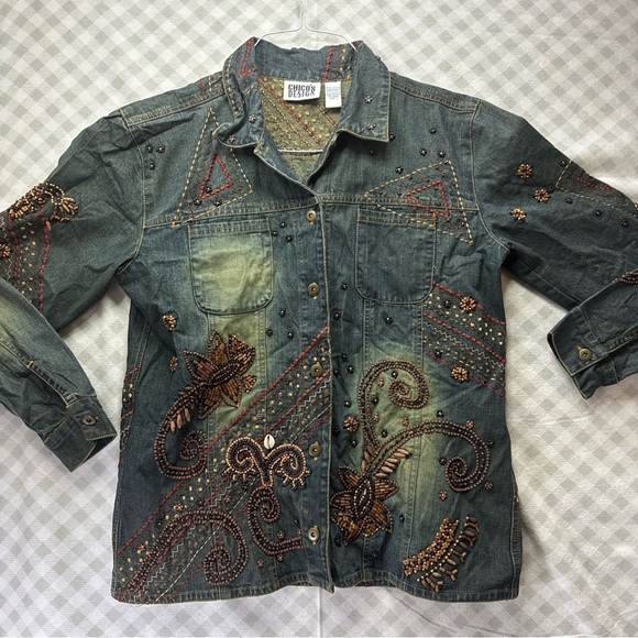 Chico's Jackets & Blazers - Vintage Chicos Design Blue Denim Jean Jacket Beading Embroidery Sz 1